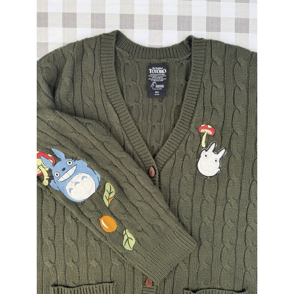 Anime Cottagecore Cardigan Totoro Sweater Green Cable Knit M Hot Topic